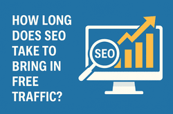 How long does SEO take to bring in free traffic – flat design blog graphic