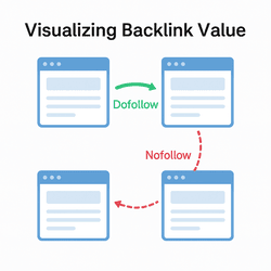 Backlink diagram showing dofollow and nofollow connections