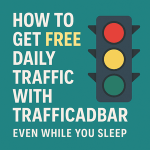 Promotional image with text reading “How to Get Free Daily Traffic with TrafficAdBar” and a traffic light illustration